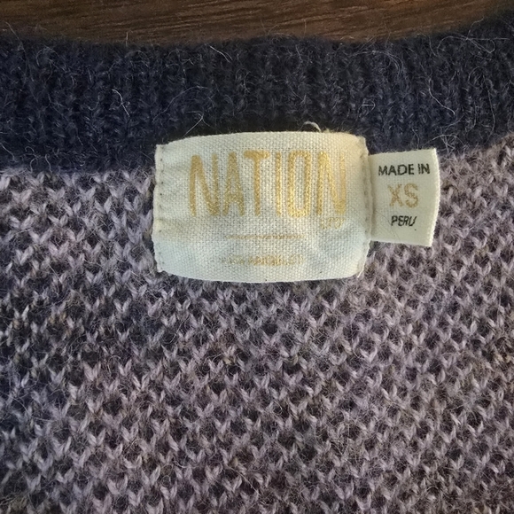 Nation LTD Navy, Tan, and Purple Patterned Wool Sweater - Picture 2 of 4
